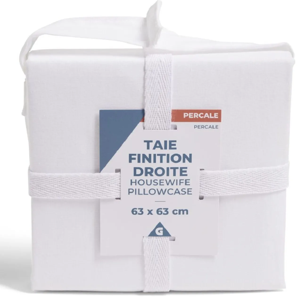 Taie d'oreiller 63x63cm 100% coton percale finition droite blanc