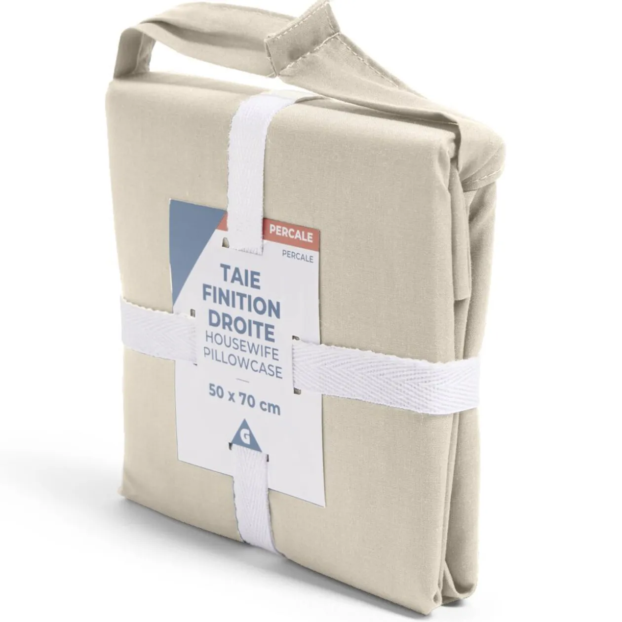 Taie d'oreiller 50x70cm 100% coton percale finition droite beige