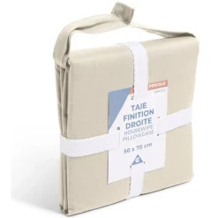 Taie d'oreiller 50x70cm 100% coton percale finition droite beige