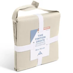 Taie d'oreiller 50x70cm 100% coton percale finition droite beige