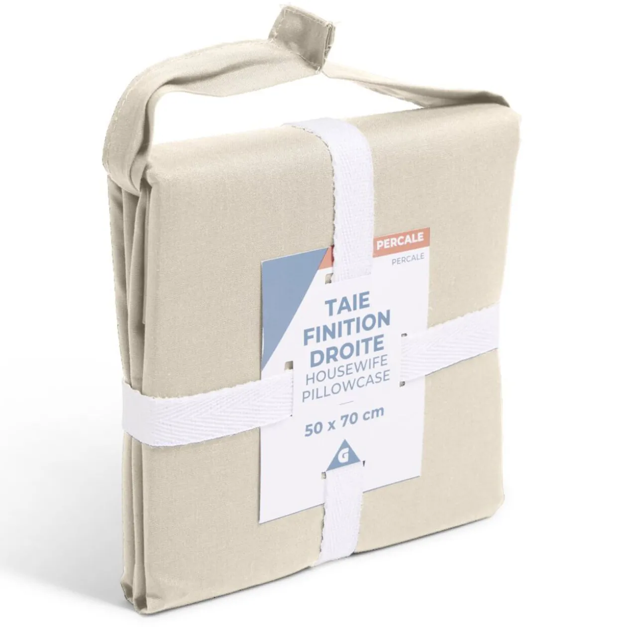 Taie d'oreiller 50x70cm 100% coton percale finition droite beige