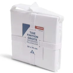 Taie d'oreiller 50x70cm 100% coton percale finition droite blanc