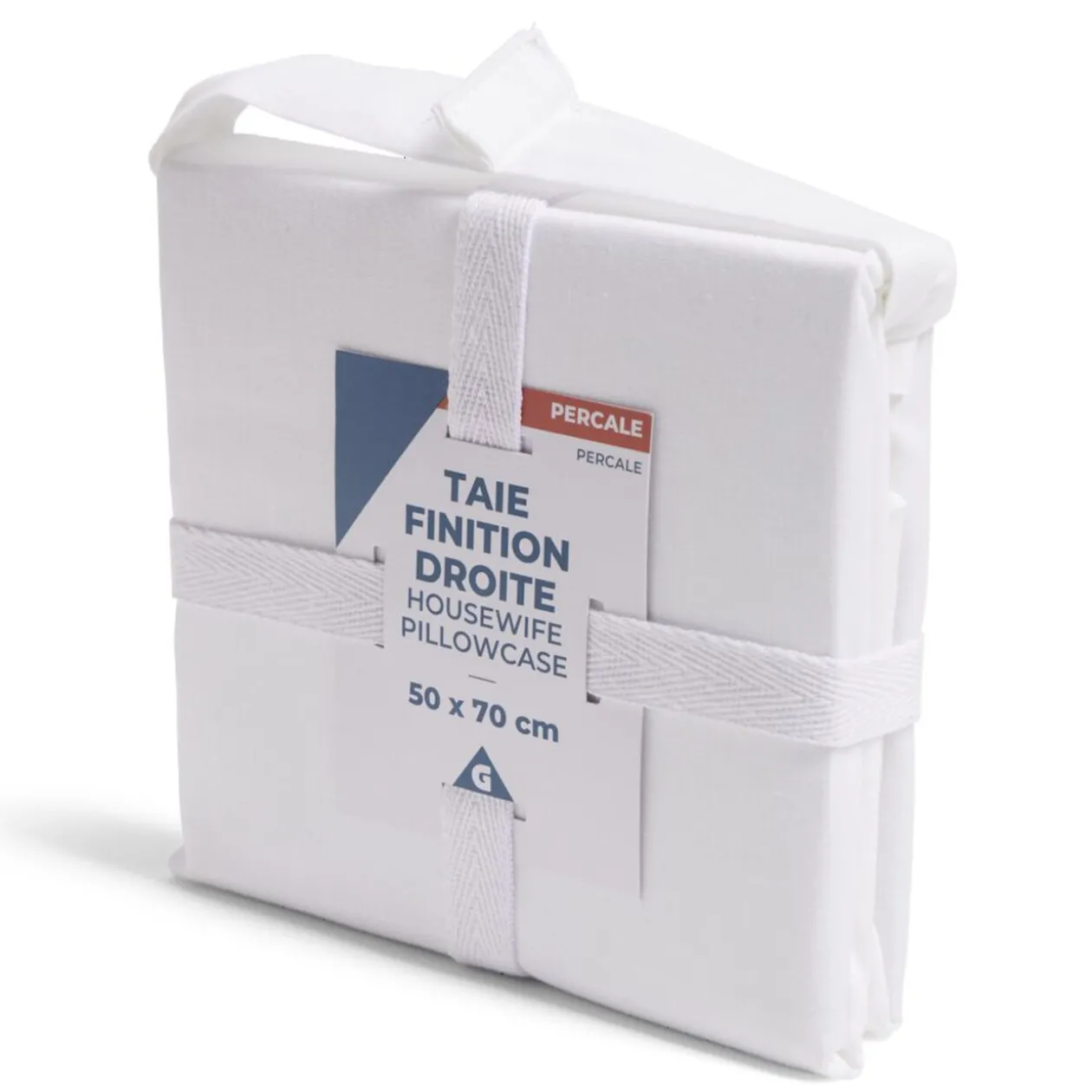 Taie d'oreiller 50x70cm 100% coton percale finition droite blanc