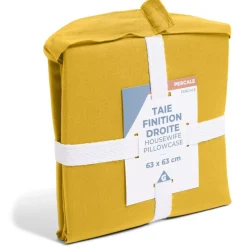 Taie d'oreiller 63x63cm 100% coton percale finition droite marron