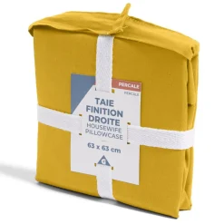 Taie d'oreiller 63x63cm 100% coton percale finition droite marron