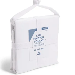 Taie d'oreiller 63x63cm 100% coton finition volant blanc