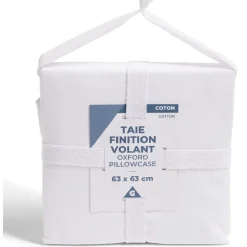 Taie d'oreiller 63x63cm 100% coton finition volant blanc