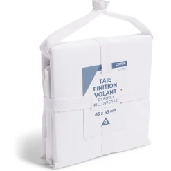 Taie d'oreiller 63x63cm 100% coton finition volant blanc