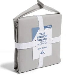 Taie d'oreiller 63x63cm 100% coton finition volant gris clair