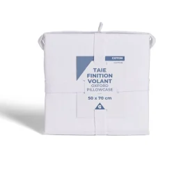 Taie d'oreiller 50x70cm 100% coton finition volant blanc