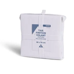Taie d'oreiller 50x70cm 100% coton finition volant blanc