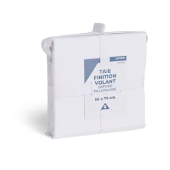 Taie d'oreiller 50x70cm 100% coton finition volant blanc