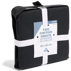Taie d'oreiller 63x63cm 100% coton finition droite noir