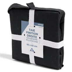Taie d'oreiller 63x63cm 100% coton finition droite noir