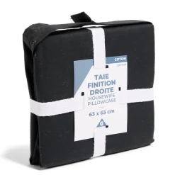 Taie d'oreiller 63x63cm 100% coton finition droite noir