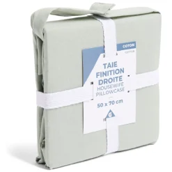 Taie d'oreiller 50x70cm 100% coton finition droite vert céladon