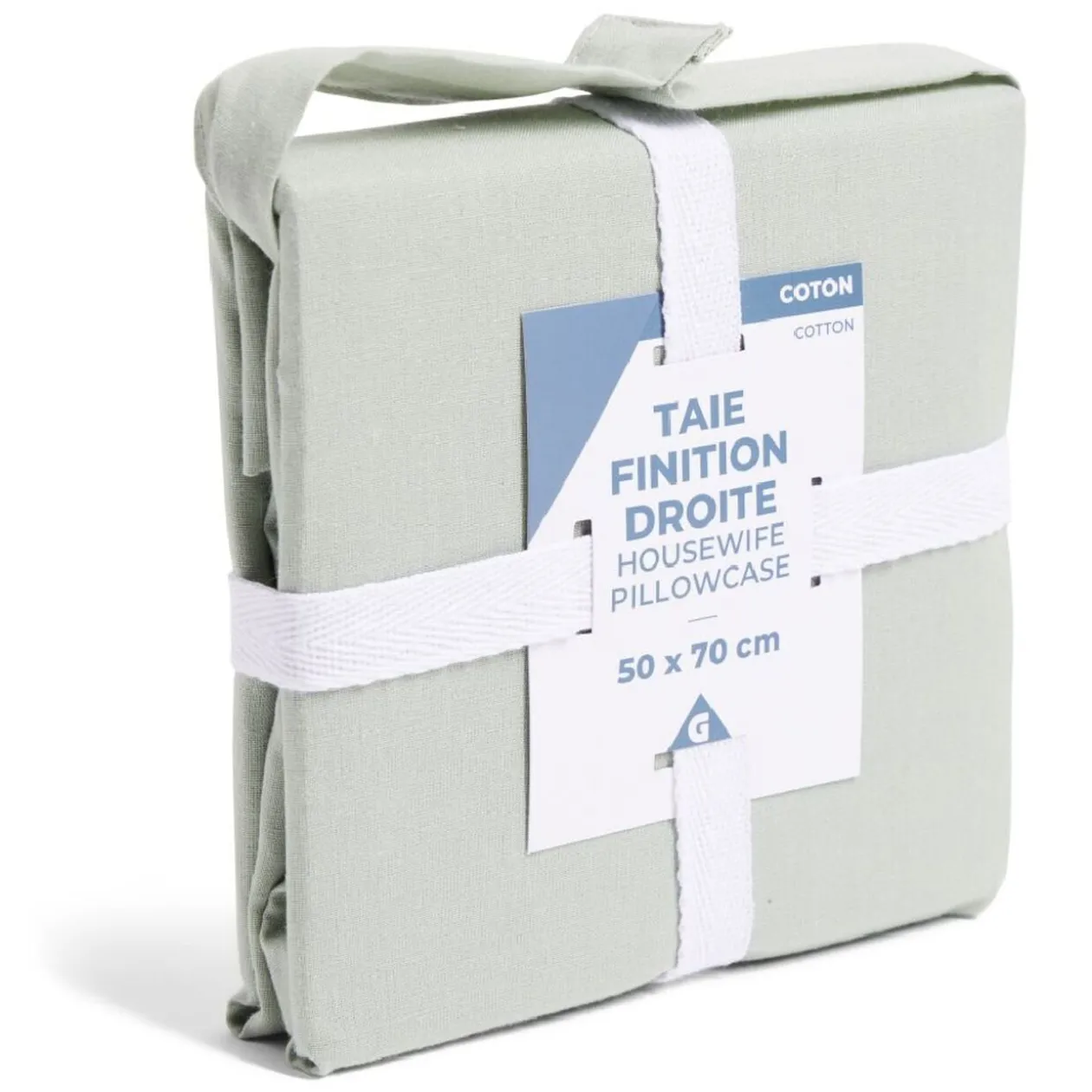 Taie d'oreiller 50x70cm 100% coton finition droite vert céladon