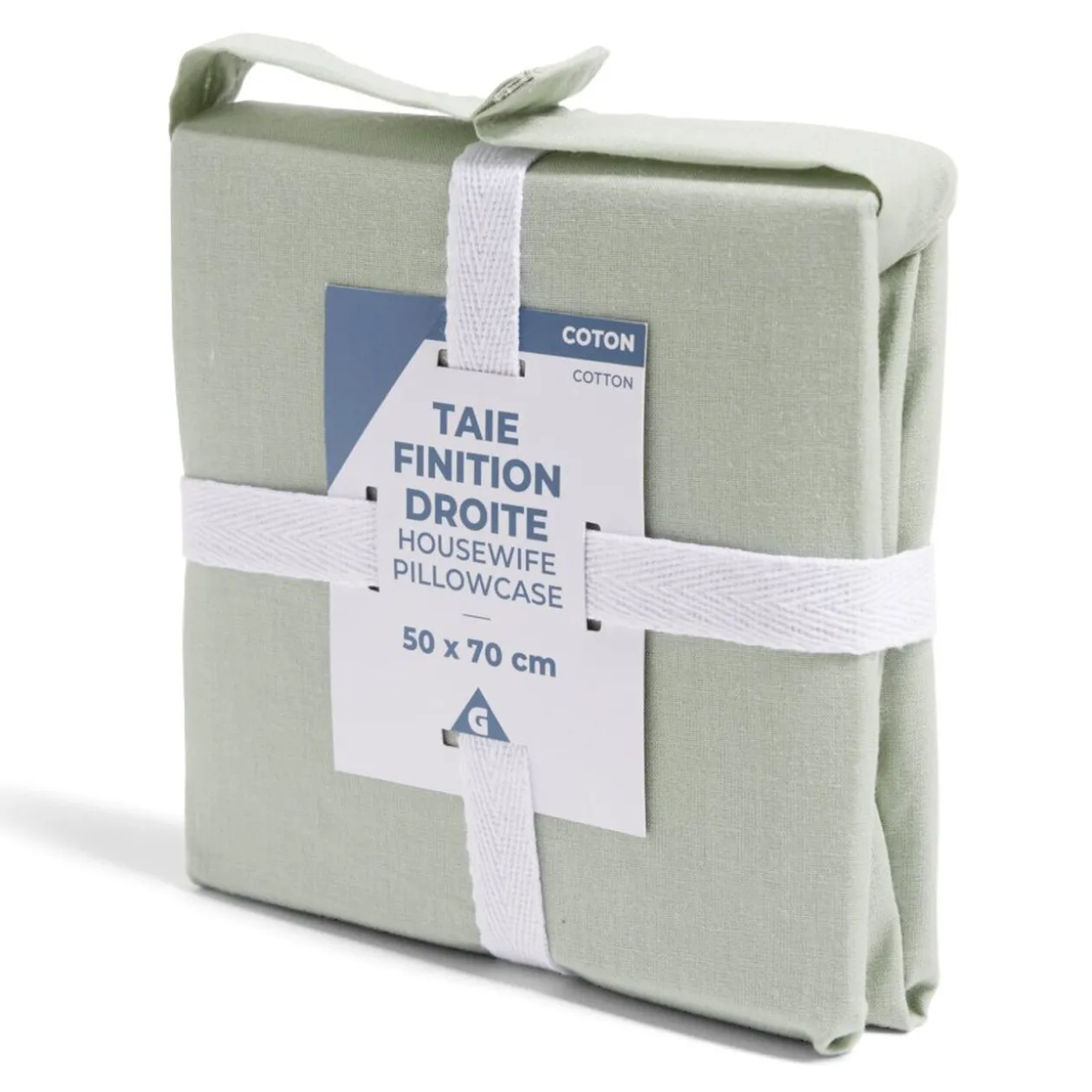 Taie d'oreiller 50x70cm 100% coton finition droite vert céladon