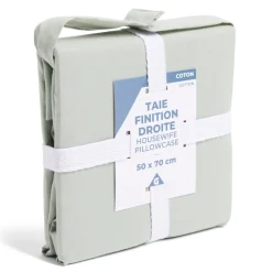 Taie d'oreiller 50x70cm 100% coton finition droite vert céladon