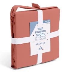 Taie d'oreiller 50x70cm 100% coton finition droite rouge brique