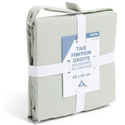 Taie d'oreiller 63x63cm 100% coton finition droite vert céladon