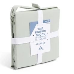 Taie d'oreiller 63x63cm 100% coton finition droite vert céladon