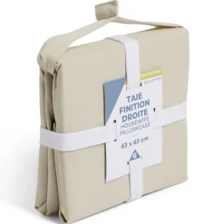Taie d'oreiller 63x63cm polycoton finition droite beige
