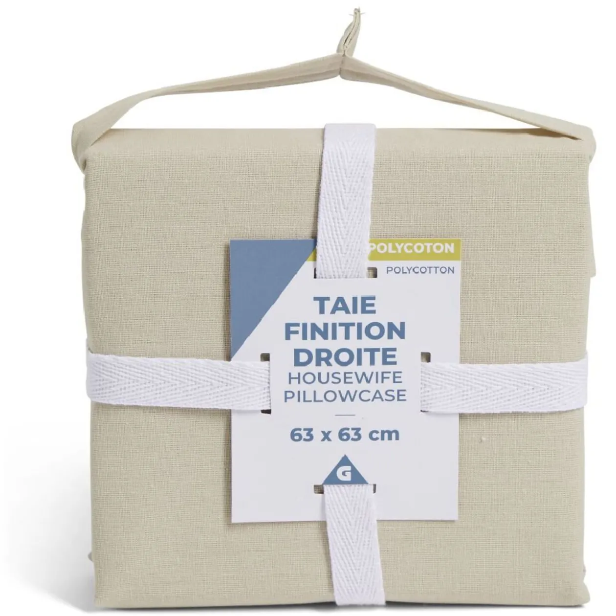 Taie d'oreiller 63x63cm polycoton finition droite beige