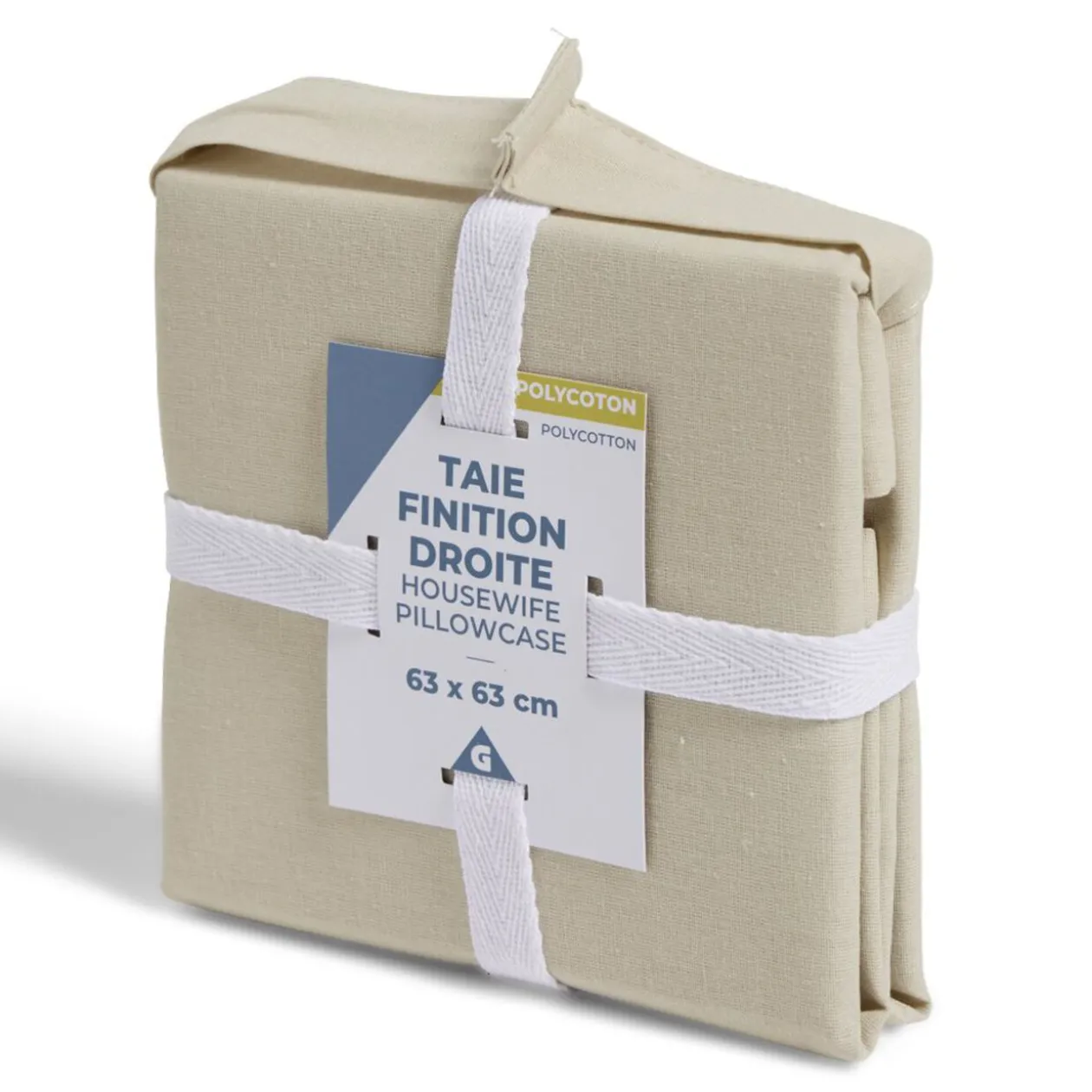 Taie d'oreiller 63x63cm polycoton finition droite beige