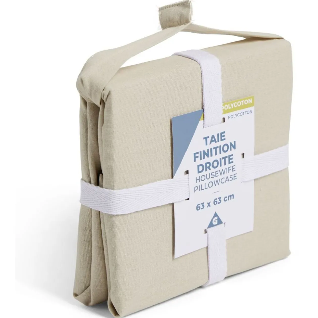 Taie d'oreiller 63x63cm polycoton finition droite beige
