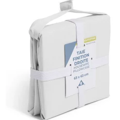 Taie d'oreiller 63x63cm polycoton finition droite blanc