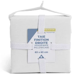Taie d'oreiller 63x63cm polycoton finition droite blanc