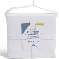 Taie d'oreiller 50x70cm polycoton finition droite blanc