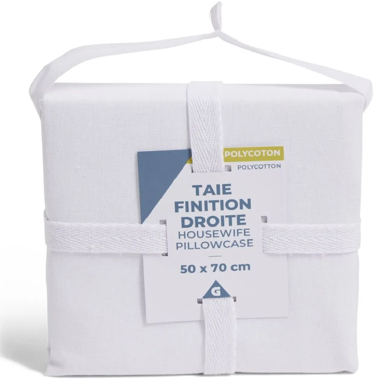 Taie d'oreiller 50x70cm polycoton finition droite blanc