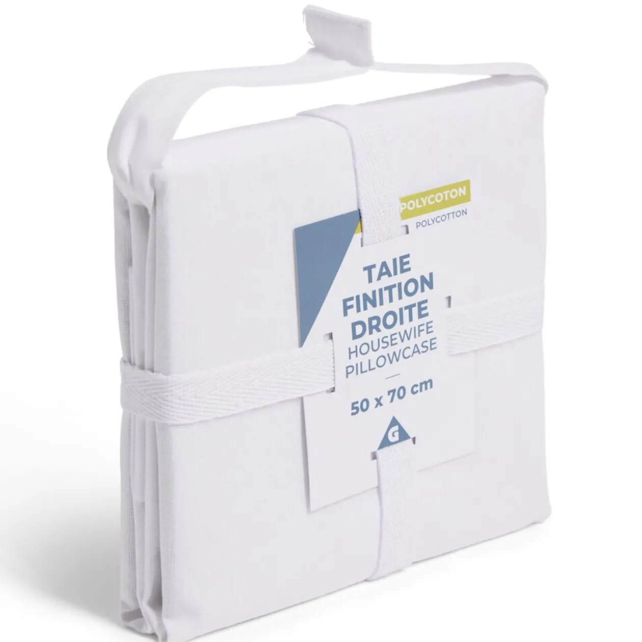 Taie d'oreiller 50x70cm polycoton finition droite blanc