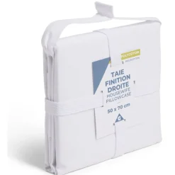 Taie d'oreiller 50x70cm polycoton finition droite blanc