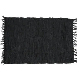 Tapis à franges Chindi Cuir noir rectangulaire