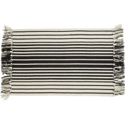 Tapis à franges imprimé rayure noir et beige 60x90 cm