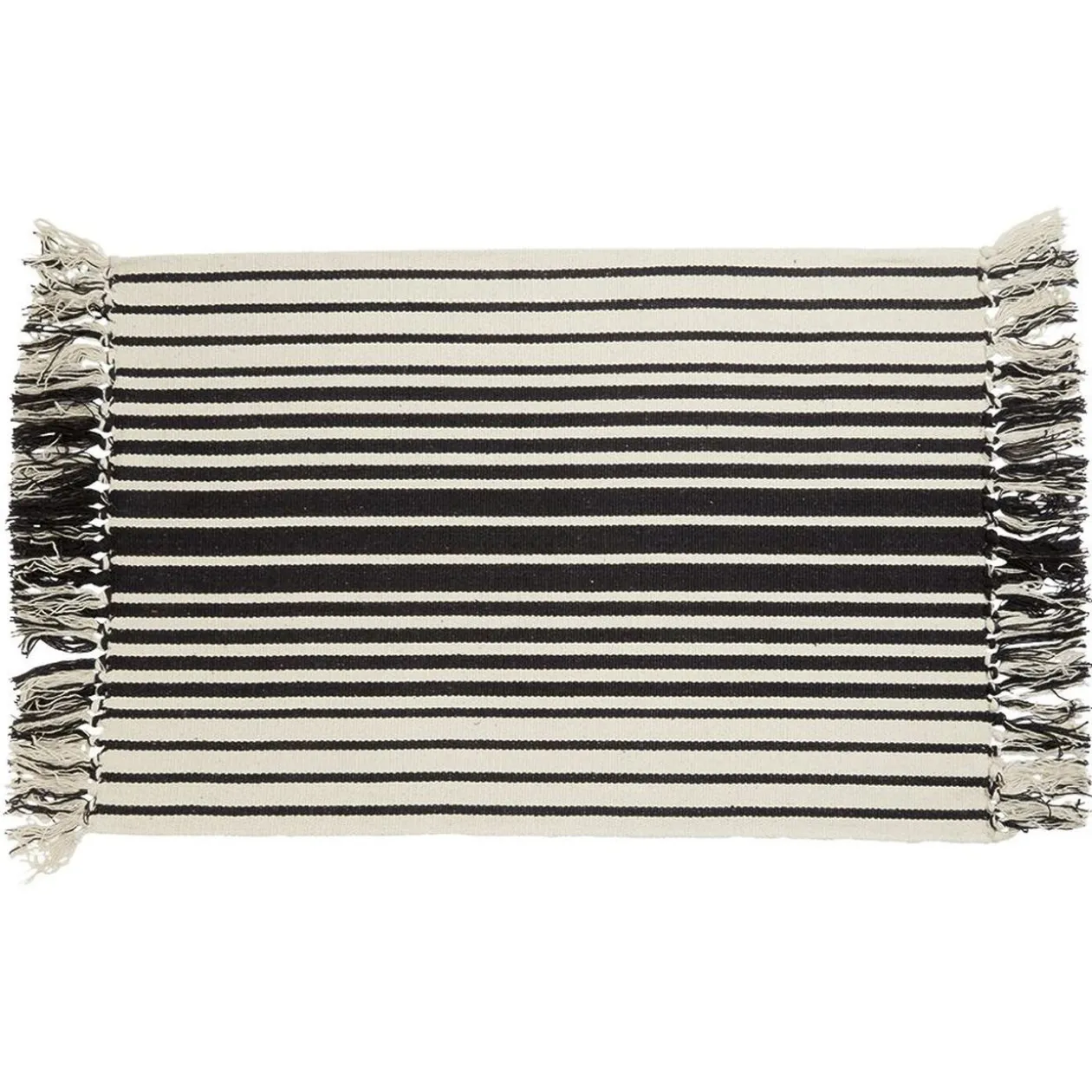 Tapis à franges imprimé rayure noir et beige 60x90 cm