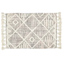 Tapis à franges jute motif tufté en relief rose et blanc écru