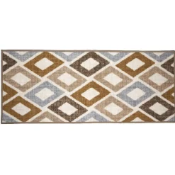 Tapis de couloir rétro motif losanges jaune moutarde marron