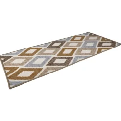 Tapis de couloir rétro motif losanges jaune moutarde marron