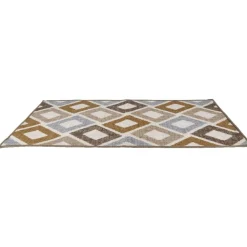 Tapis de couloir rétro motif losanges jaune moutarde marron