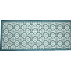 Tapis de couloir rétro vert à fleurs blanches