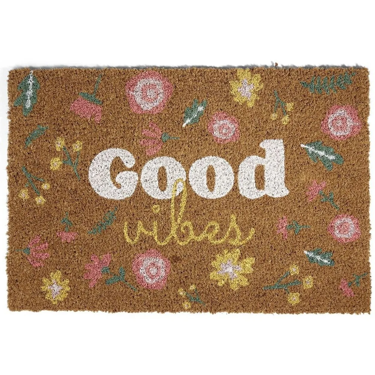 Tapis d'entrée intérieur grattant Good vibes 40x60cm coco et PVC marron