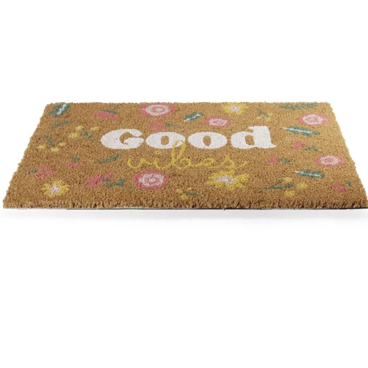 Tapis d'entrée intérieur grattant Good vibes 40x60cm coco et PVC marron