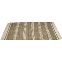 Tapis en jonc beige et blanc à rayures