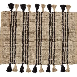 Tapis en jute avec pompon noir L60X90 cm