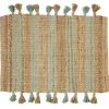 Tapis en jute vert et naturel avec pompons 60x90cm