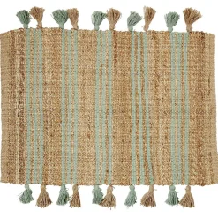 Tapis en jute vert et naturel avec pompons 60x90cm
